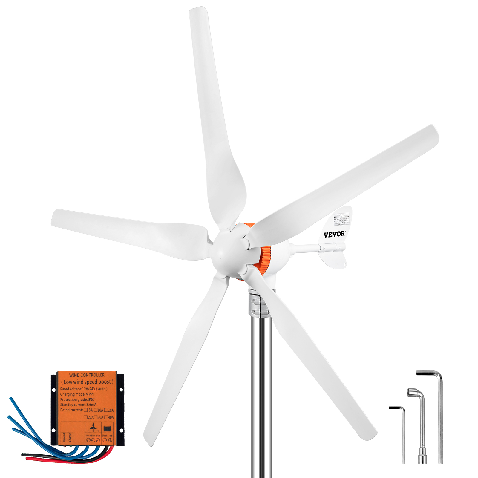 VEVOR VEVOR Wind Turbine Generator, 12V/AC Wind Turbine Kit, 500W Wind  Power Generator With MPPT Controller 5 Blades Auto Adjust Windward  Direction Suitable for Terrace, Marine, Motor Home, Chalet, Boat