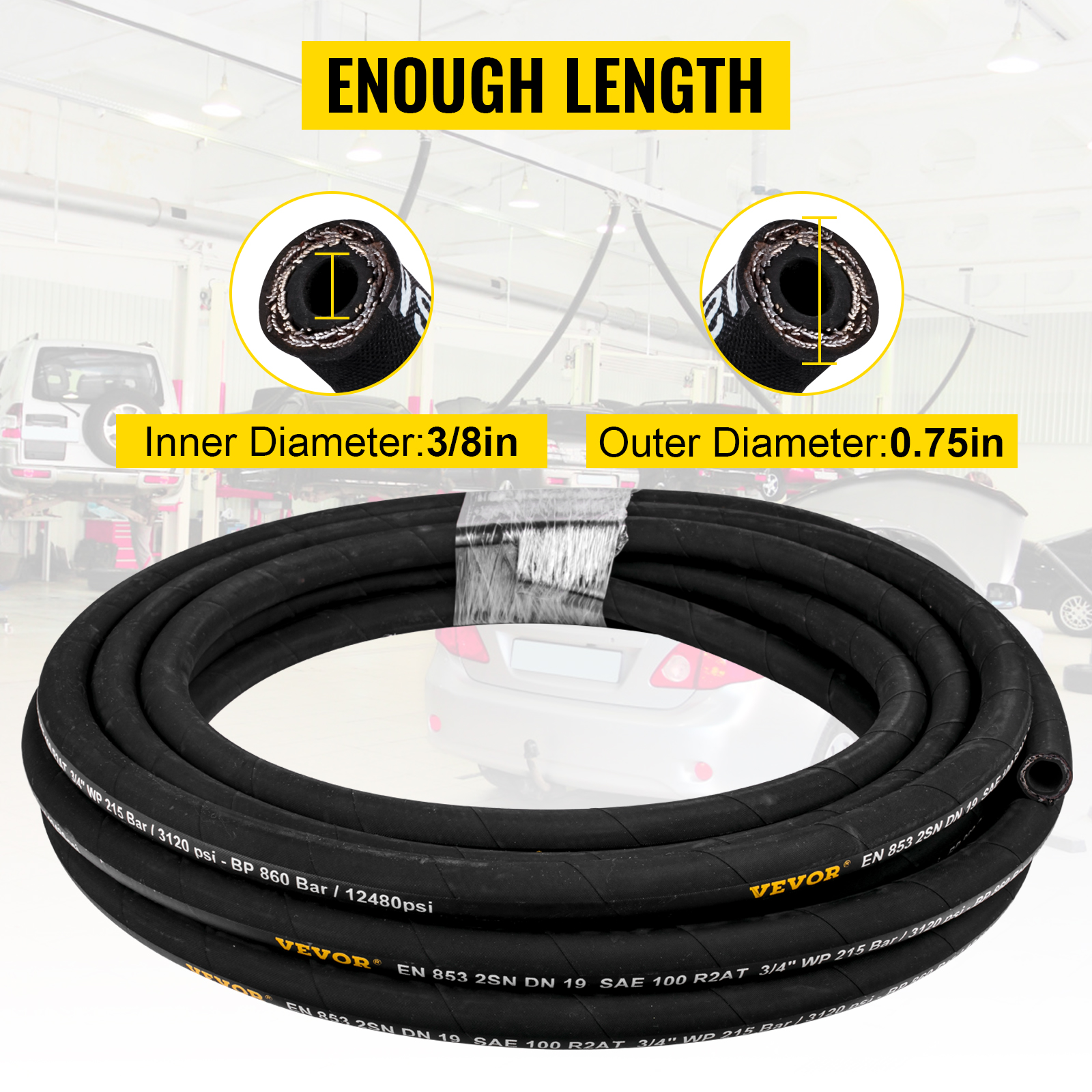 300 PSI 3/4" X 75 FT Reinforced Spray Hose with Hydraulic Fittings 