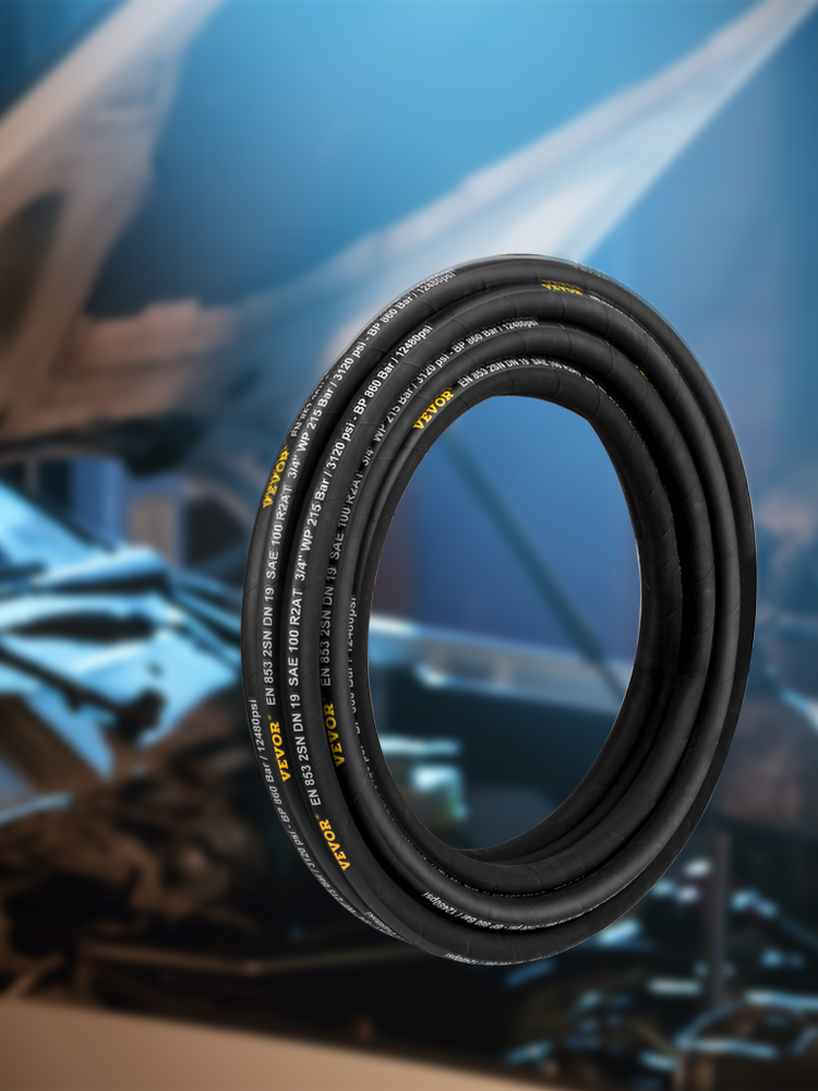 VEVOR Hydraulic Hose 1/4 inch x 50 ft, Coiled Hydraulic Hose 5800 PSI, Rubber Hydraulic Hose with 2 High-Tensile Steel Wire Braid, Bulk Hydraulic Hose -20°C to 140°C, Hydraulic Oil Flexible Hose