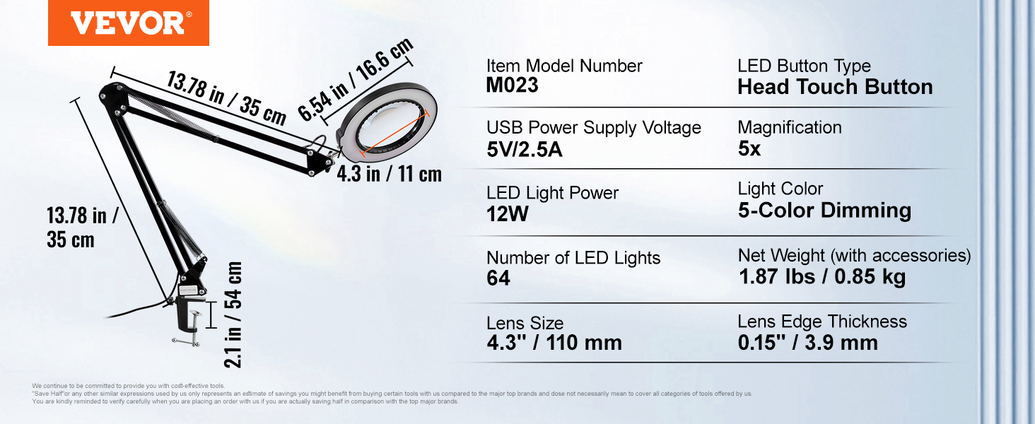 Lampada da tavolo con ingrandimento 2 in 1, lampada a LED in vetro con  lente di ingrandimento 5x con morsetto, braccio girevole regolabile in 3  colori