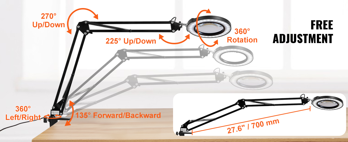 VEVOR Magnifying Glass with Light and Stand, 5X Magnifying Lamp, 4.3 in. Glass  Lens, Base and Clamp 2-in-1 Desk Magnifier YGFDDYDZBCMAJI42JV9 - The Home  Depot