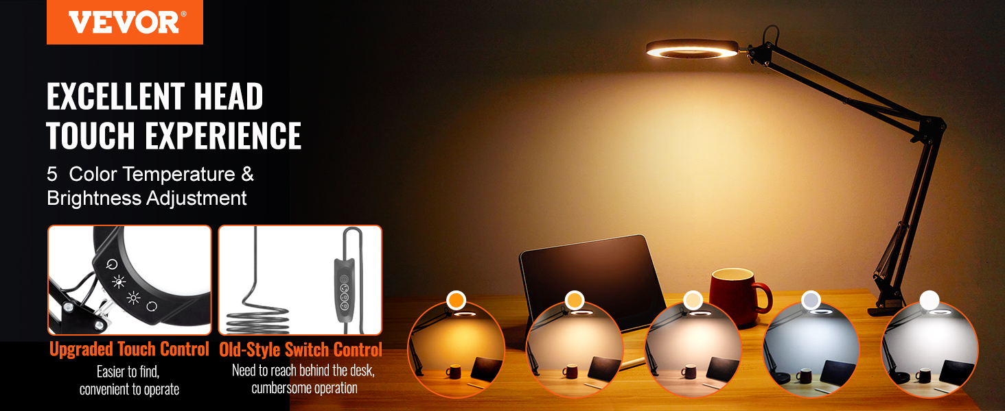 Lampe loupe à LED avec Pince, 12W Lampe de Bureau LED
