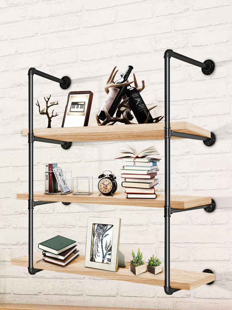 YORKING 3 Tier Industrial Iron Pipe Shelf Vintage Retro Wall Mounted Shelving Support 