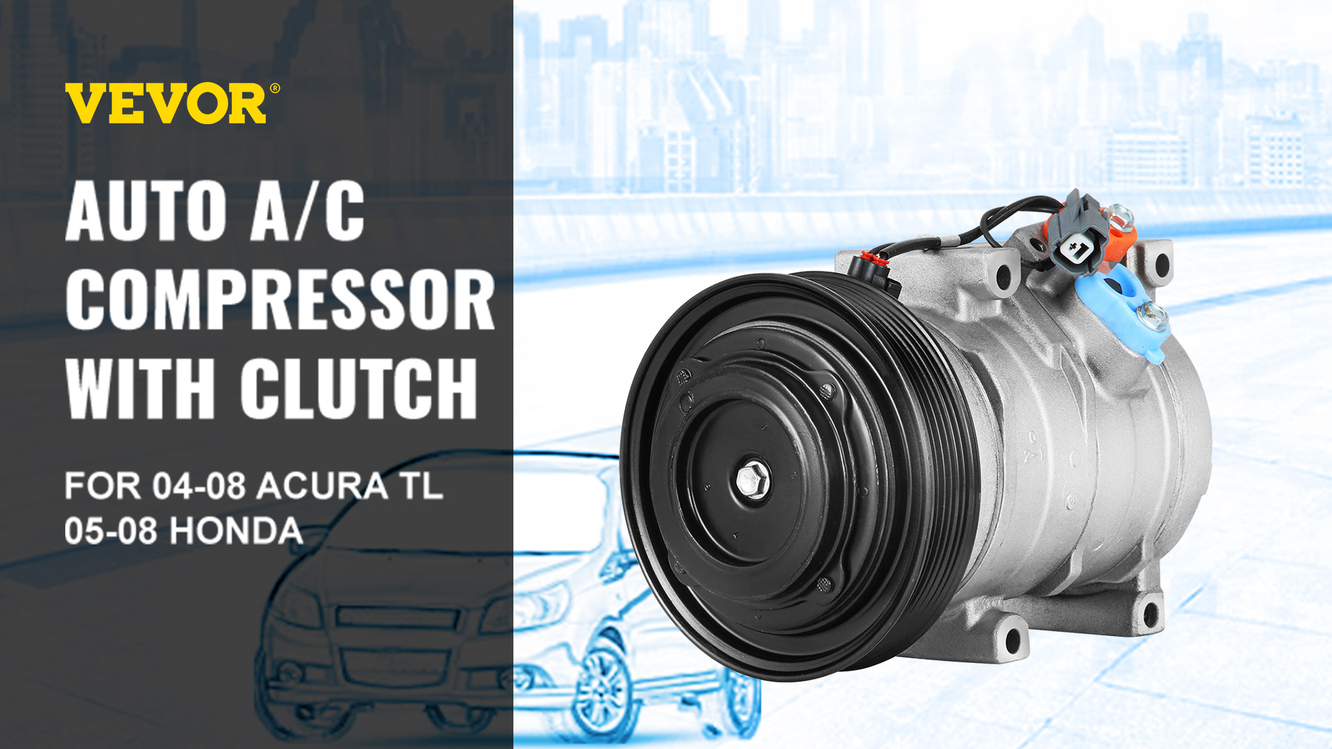 A/C Compressor With Clutch For 2004-2008 Acura TL, 03-06 MDX, 2003-07 Honda Accord – 6-Groove