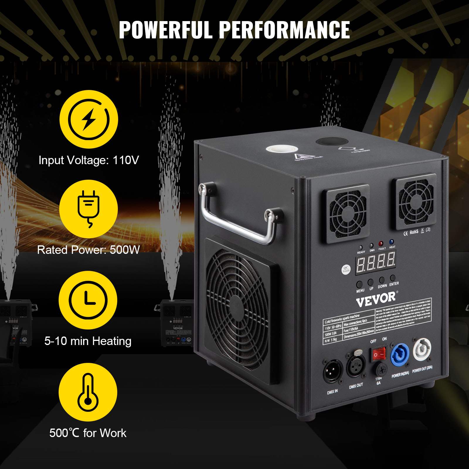 VEVOR Stage Equipment Special Effect Machine, 500W 4pcs Stage Effect Machine with Wireless Remote Control, Smart DMX Control Stage Equipment Showing Machine for Wedding, Musical Show