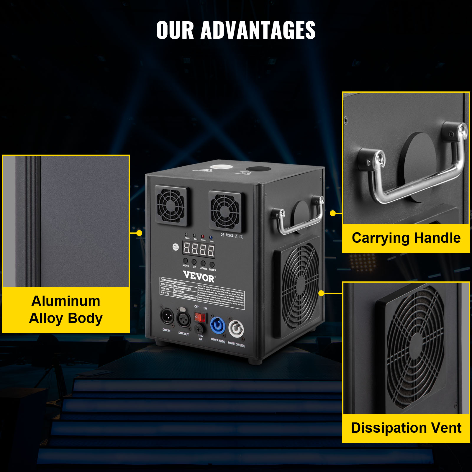 VEVOR Stage Equipment Special Effect Machine, 500W 4pcs Stage Effect Machine with Wireless Remote Control, Smart DMX Control Stage Equipment Showing Machine for Wedding, Musical Show