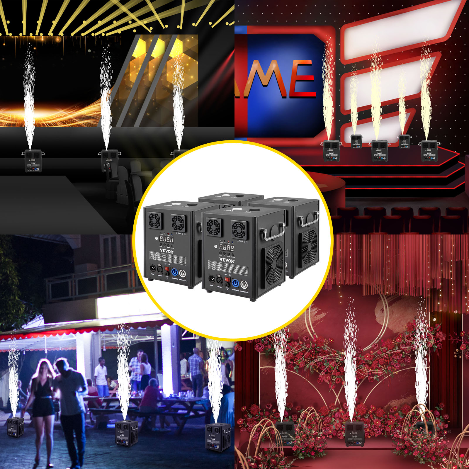 VEVOR Stage Equipment Special Effect Machine, 500W 4pcs Stage Effect Machine with Wireless Remote Control, Smart DMX Control Stage Equipment Showing Machine for Wedding, Musical Show