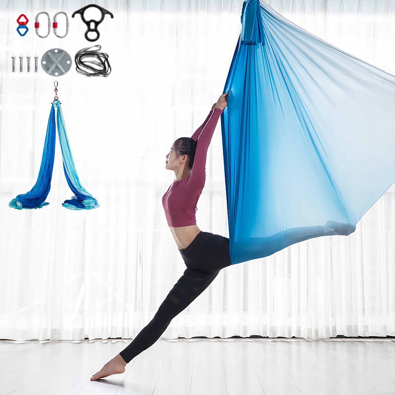 10M Yoga Hängematte Aerial Silks Fabric Luft Yoga Seidenset Yoga Lufttanz Farbig 