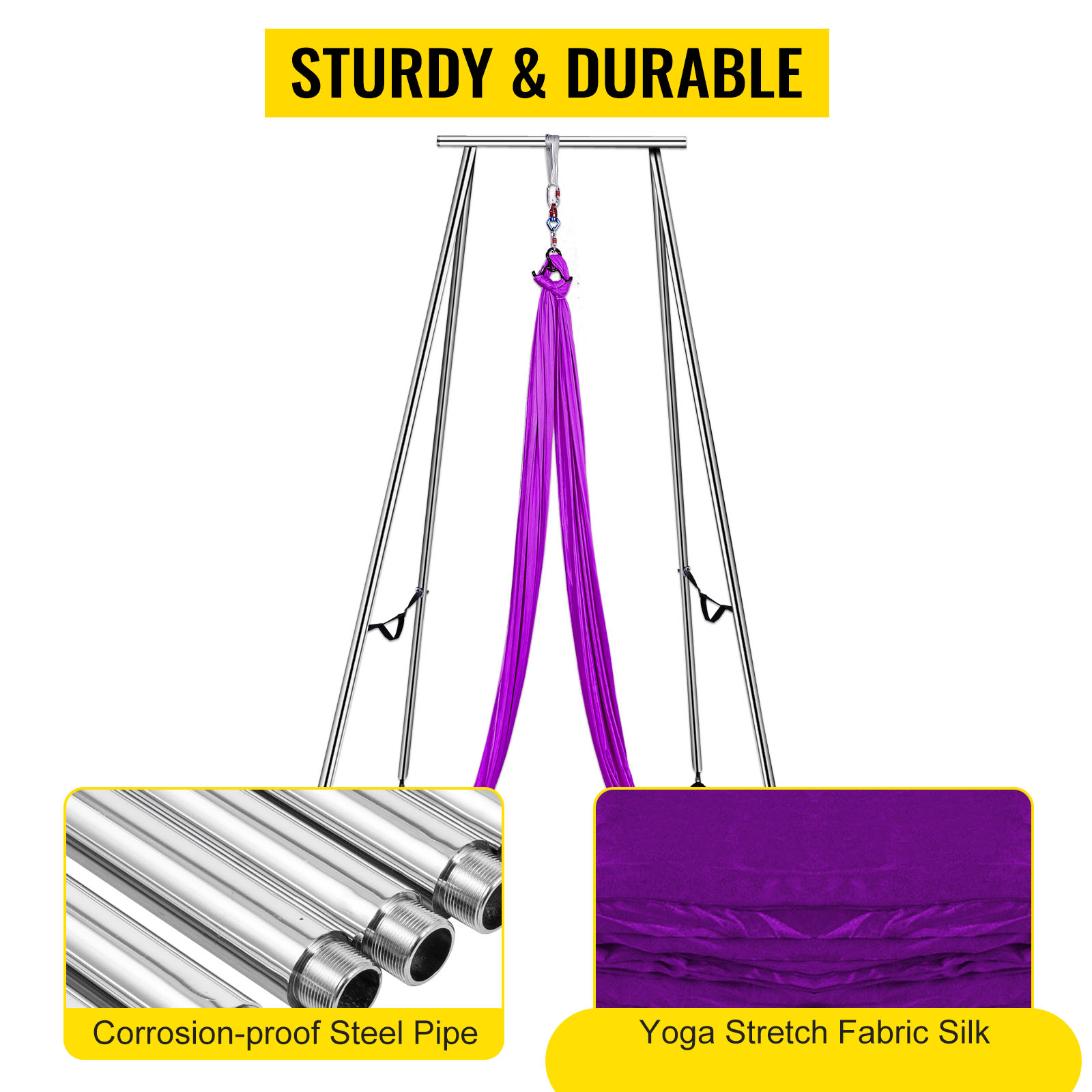 Yoga Sling Inversion, 9.6 FT Height Inversion Yoga Swing Stand,Max Capacity  551lbs/250kg Aerial Yoga Frame with 236in/6m Yoga Swing Inversion Sling  Body Bundle Safety Belts (Green, 19.6ft)