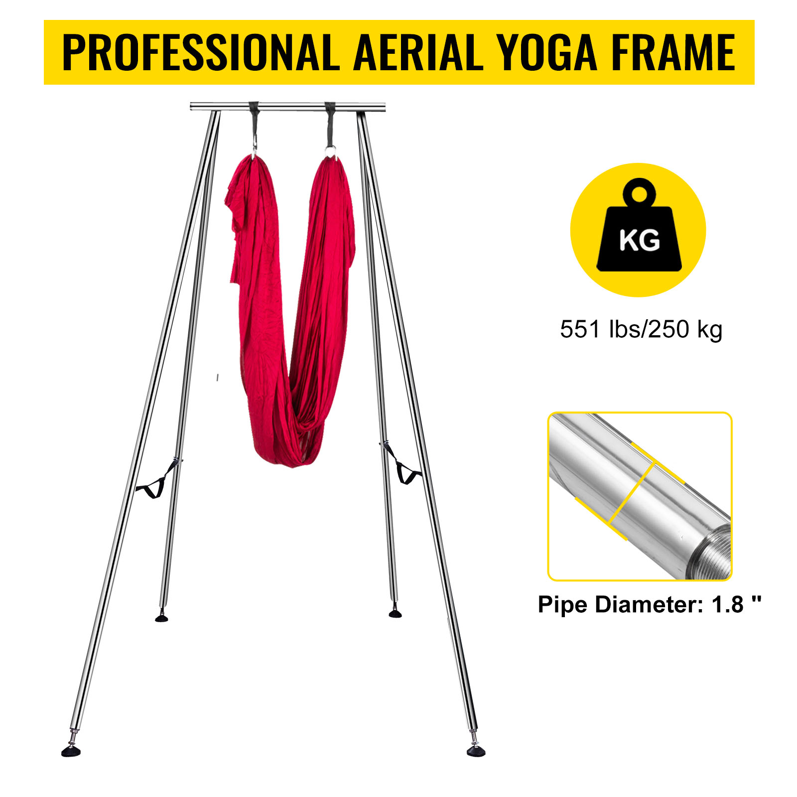 VEVOR Aerial Yoga Frame, 9.6 FT Height Yoga Swing Stand, Max 250kg/551lbs  Steel Pipe Inversion Yoga Swing Stand Yoga Rig Yoga Sling Inversion  Equipment for Indoor Outdoor Aerial Yoga