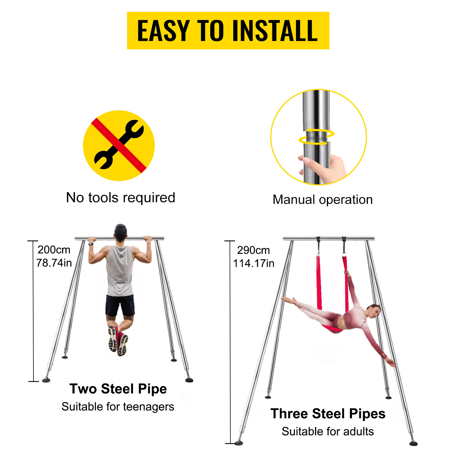 Aerial Yoga Stand Frame - Steel Yoga Trapeze Stand Support Up to 550 LBs  for Indoor & Outdoor - Perfect Yoga & Gymnastics Equipment Stand for Hooks