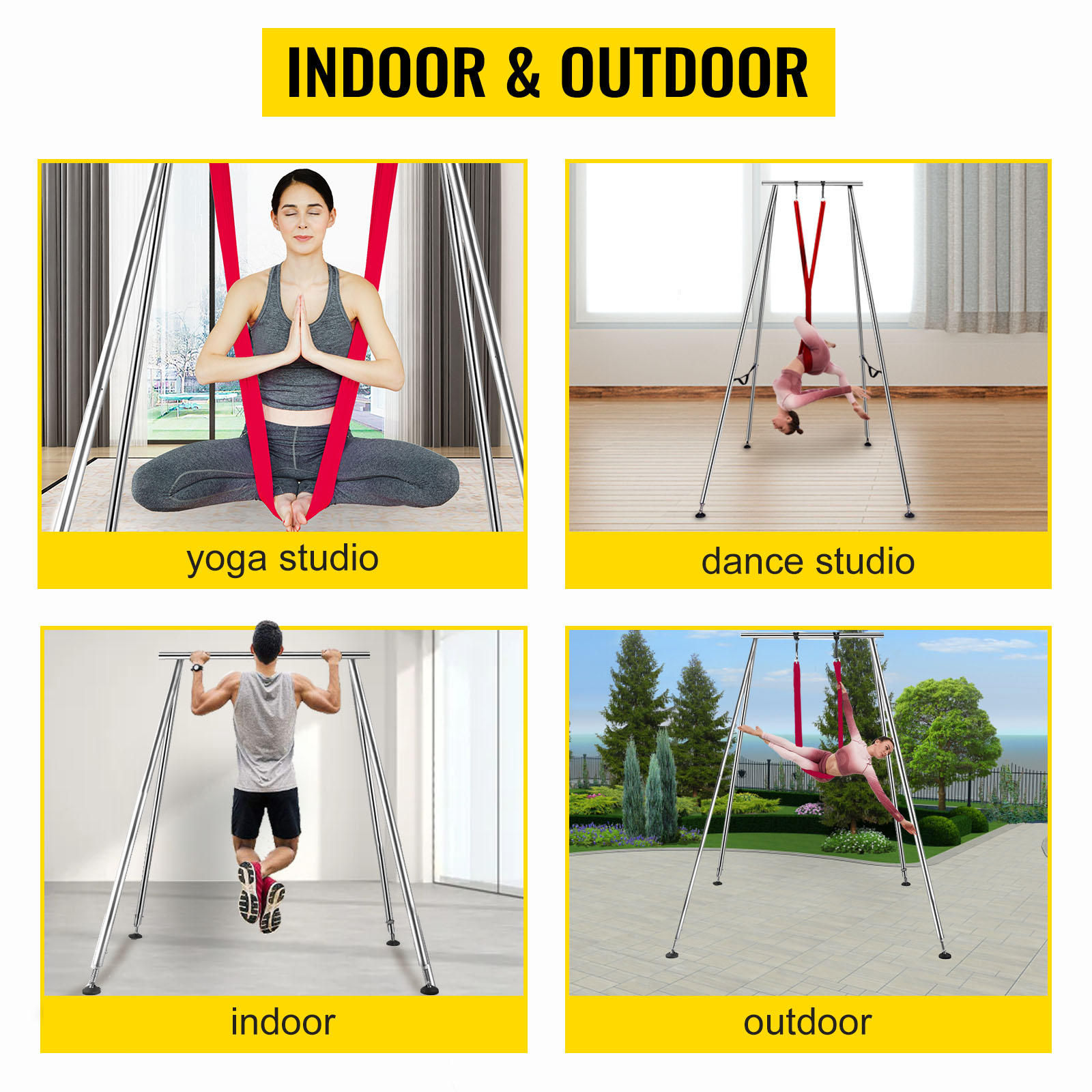 thumbnail image 2 of Portable Aerial Yoga Swing Stand – Indoor/Outdoor Rig Frame – 560 Lbs Capacity – Silver Aluminum 2 of 6