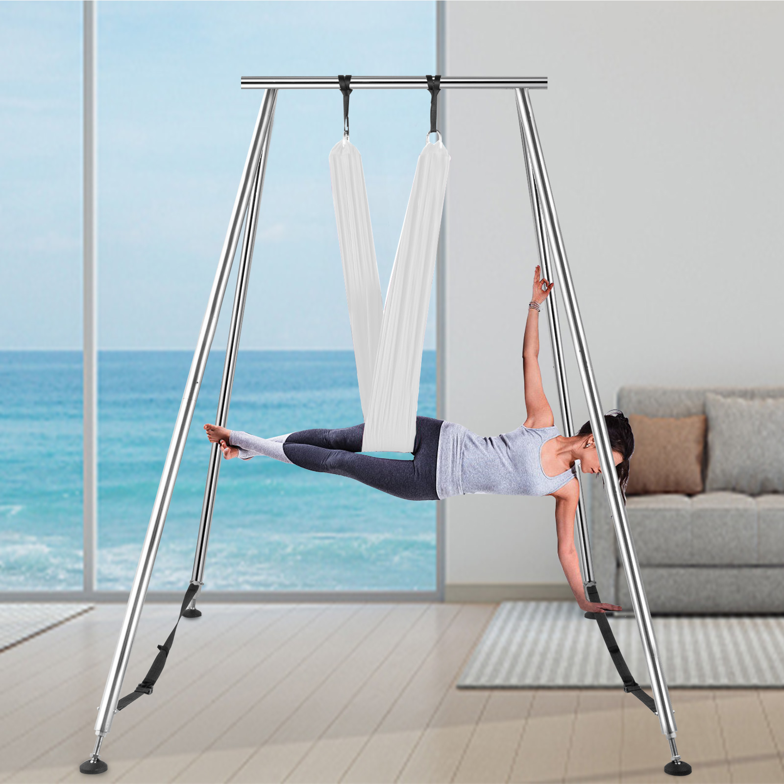Balançoire Sensorielle / Hamac De Yoga Aérien - Pour Intérieur Et Extérieur, Support Inclus (Couleur Vert Foncé)