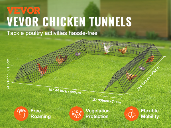 VEVOR Chicken Tunnels, 236.2 x 157.5 x 24.2 inch(LxWxH) Chicken Tunnels ...