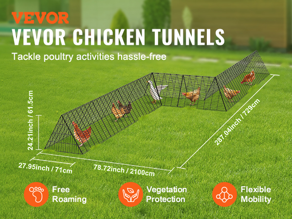 VEVOR Chicken Tunnels, 287 x 78.7 x 24.2 inch(LxWxH) Chicken Tunnels ...