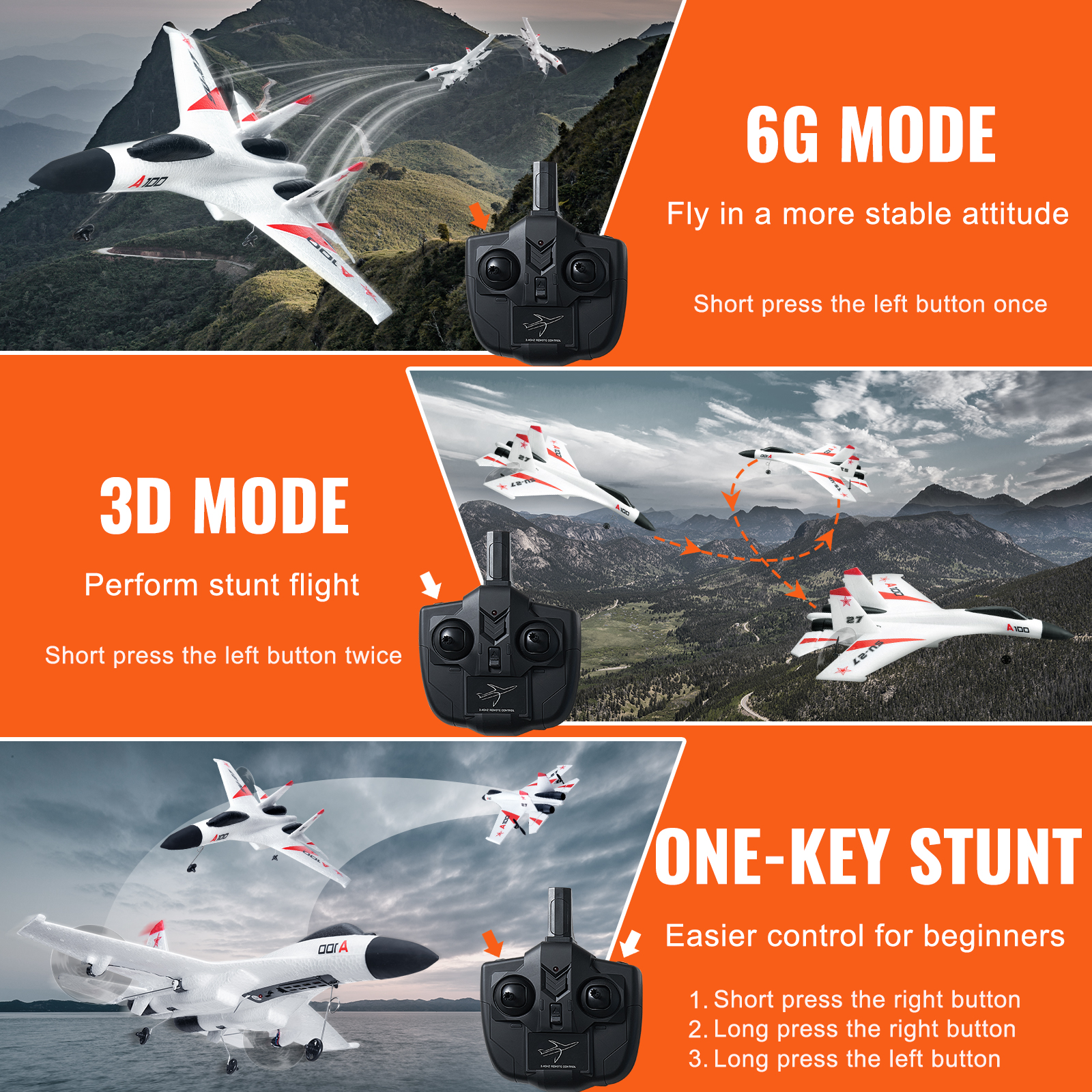 VEVOR RC Airplane Fighter EPP Foam RC Plane Toy with 2.4 GHz Remote Control - Picture 17 of 86