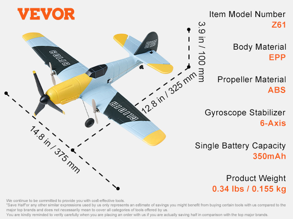 VEVOR RC Aereo 2,4 GHz Aereo Telecomandato Canali Batterie Adulti  Ragazzi