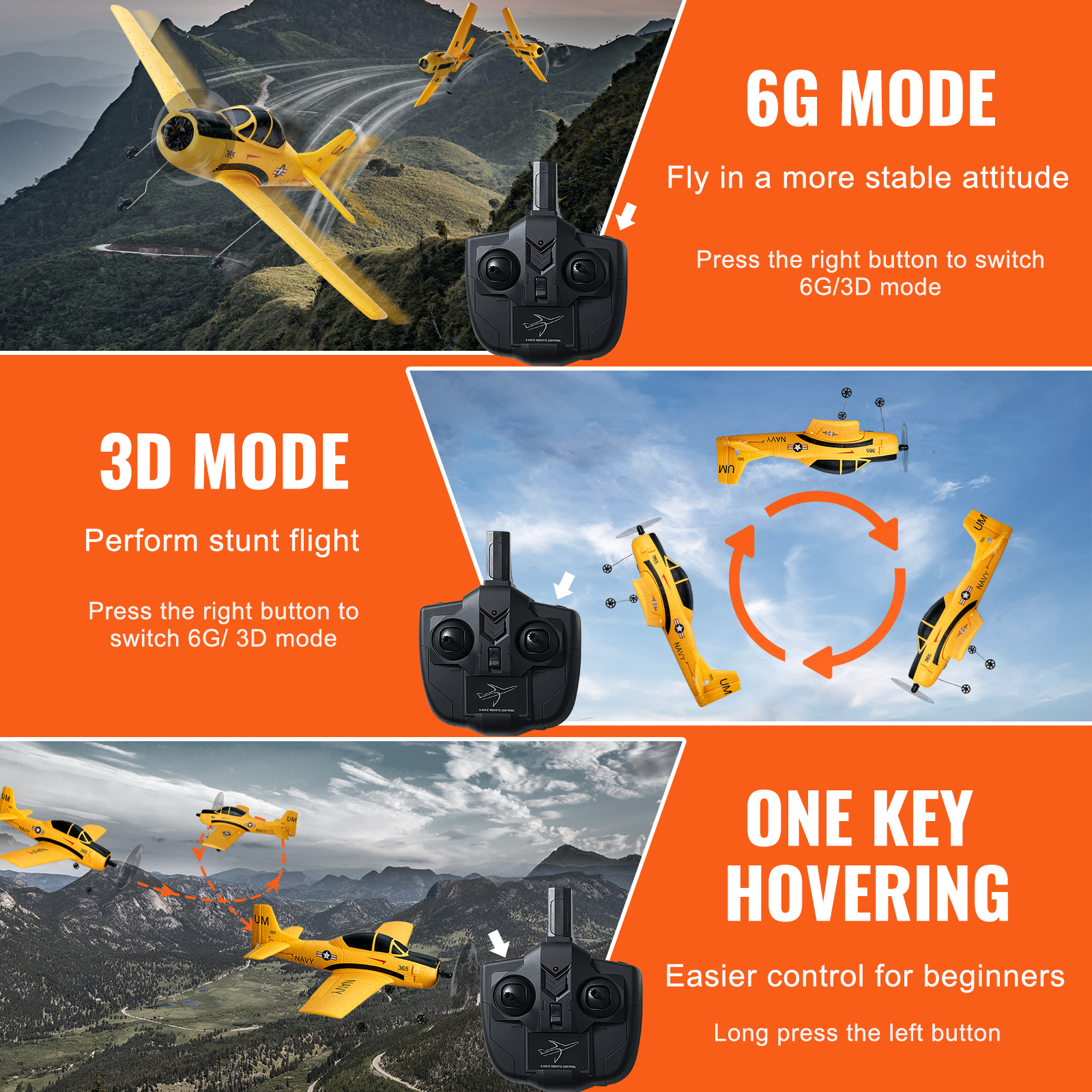 VEVOR RC Airplane Fighter EPP Foam RC Plane Toy with 2.4 GHz Remote Control - Picture 29 of 86