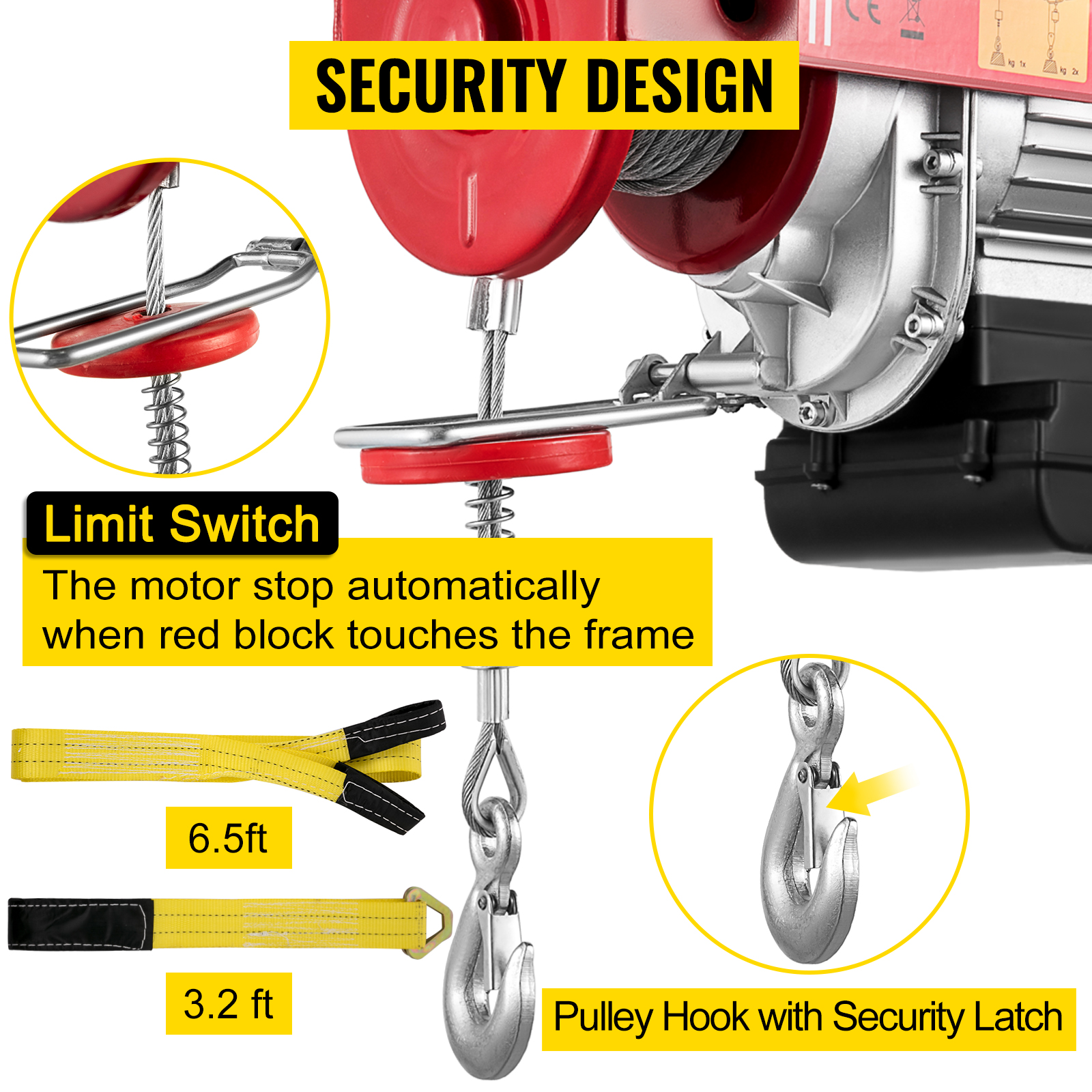 VEVOR Electric Hoist, 1100LBS Electric Winch, Steel Electric Lift, 110V Electric Hoist with Remote Control & Single/Double Slings for Lifting in Factories, Warehouses, Construction Site, Mine Filed