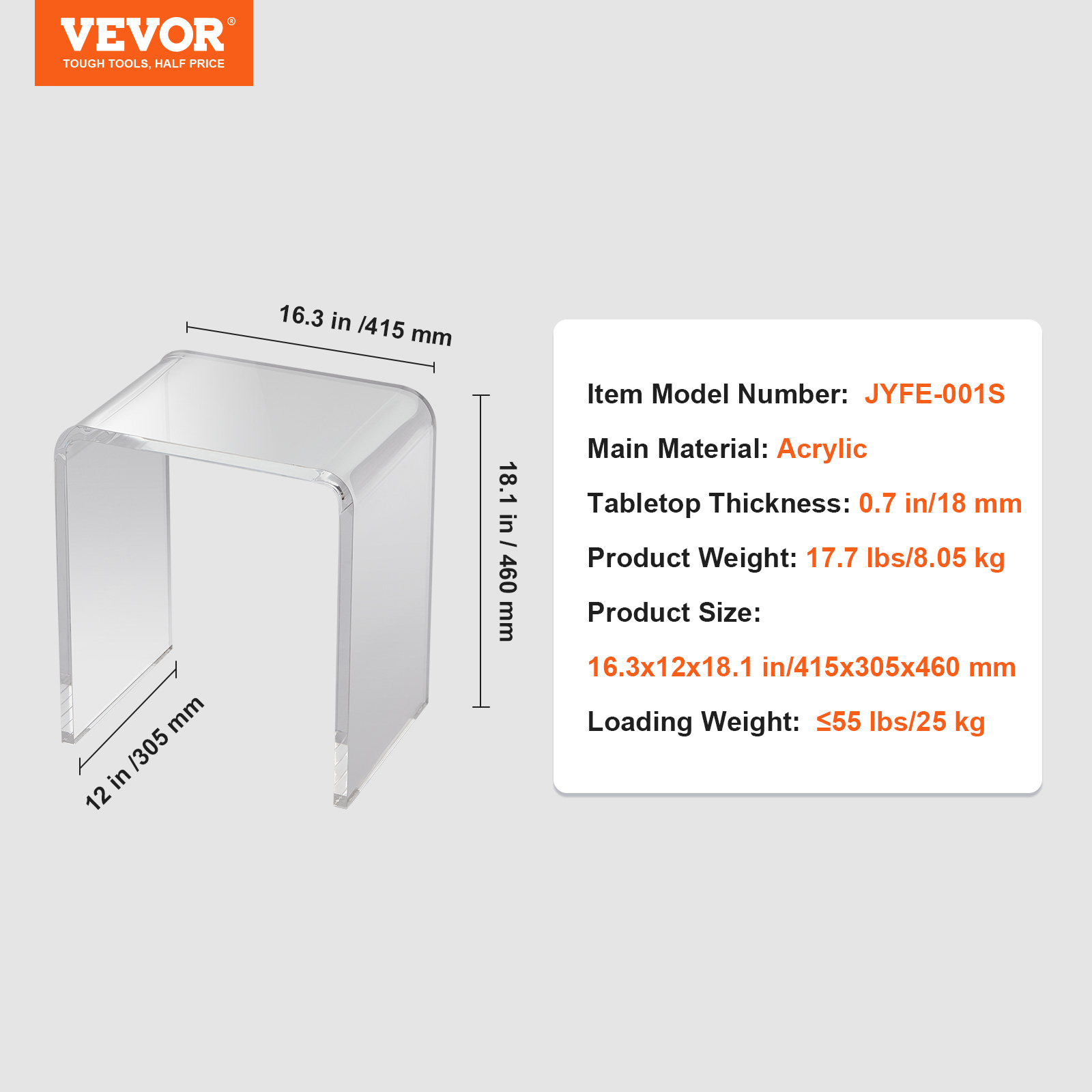 VEVOR Acrylic Folding Tray Table Acrylic End Table Folding X-Leg for Living Room