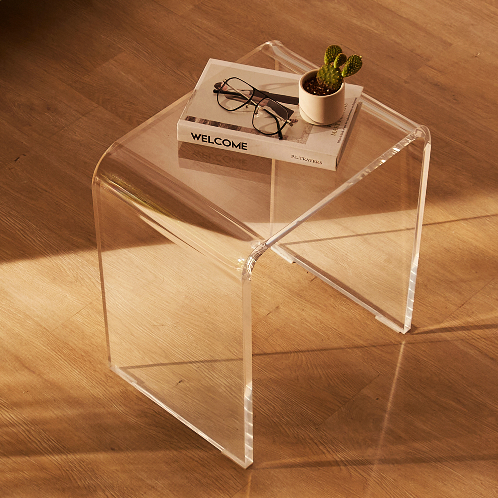 VEVOR Acrylic Folding Tray Table Acrylic End Table Folding X-Leg for Living Room