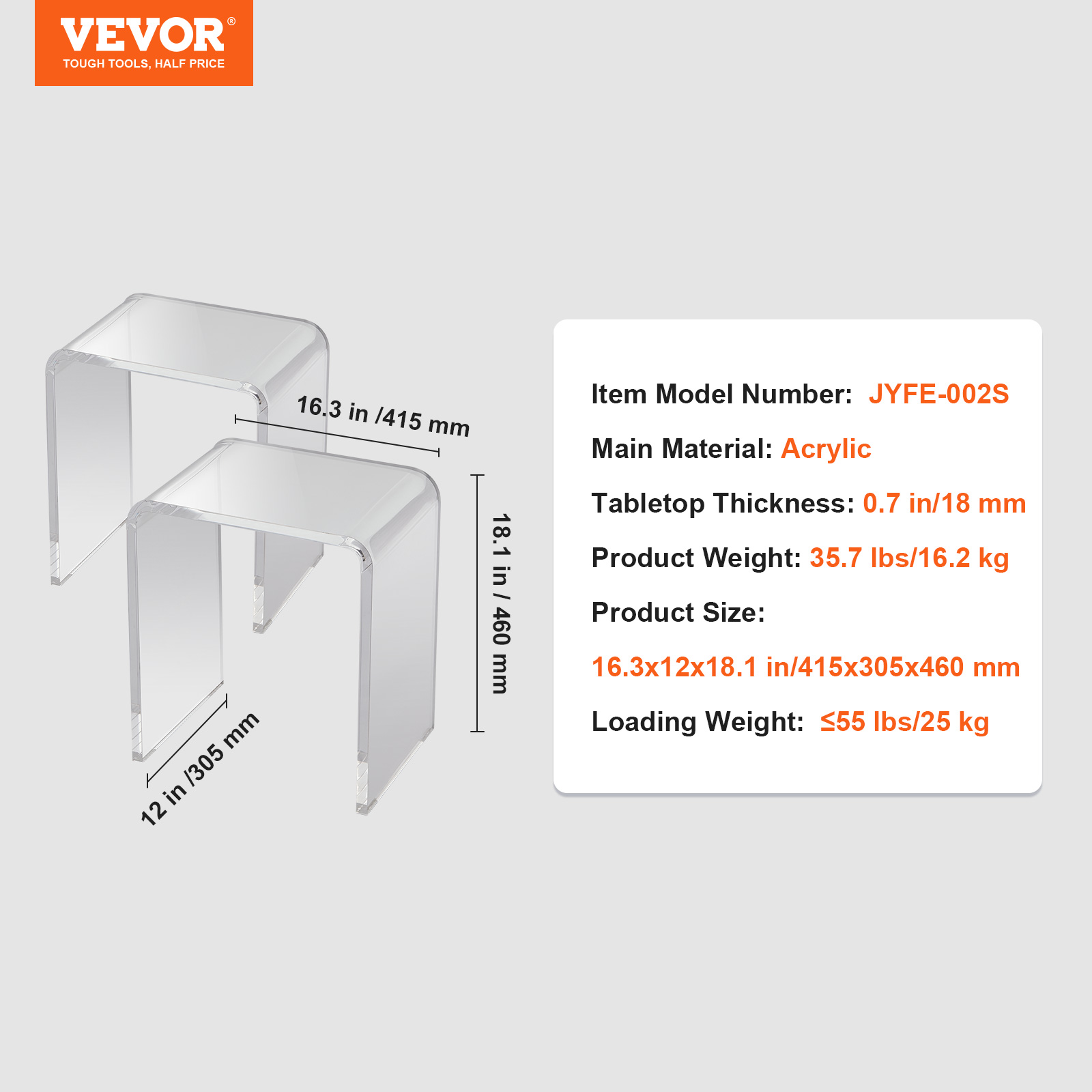 VEVOR Acrylic Folding Tray Table Acrylic End Table Folding X-Leg for Living Room