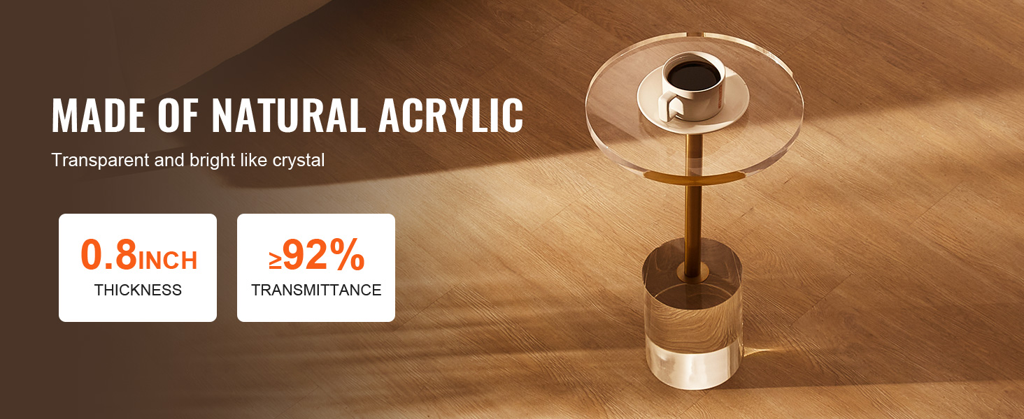 VEVOR Clear Acrylic End Table, Acrylic Side Table with a Solid Base, 11.9 x 11.9 inch Round Tabletop, 21.4 inch High, for Coffee, Drink, Food, Snack used in Living Room, Bedroom, and Study