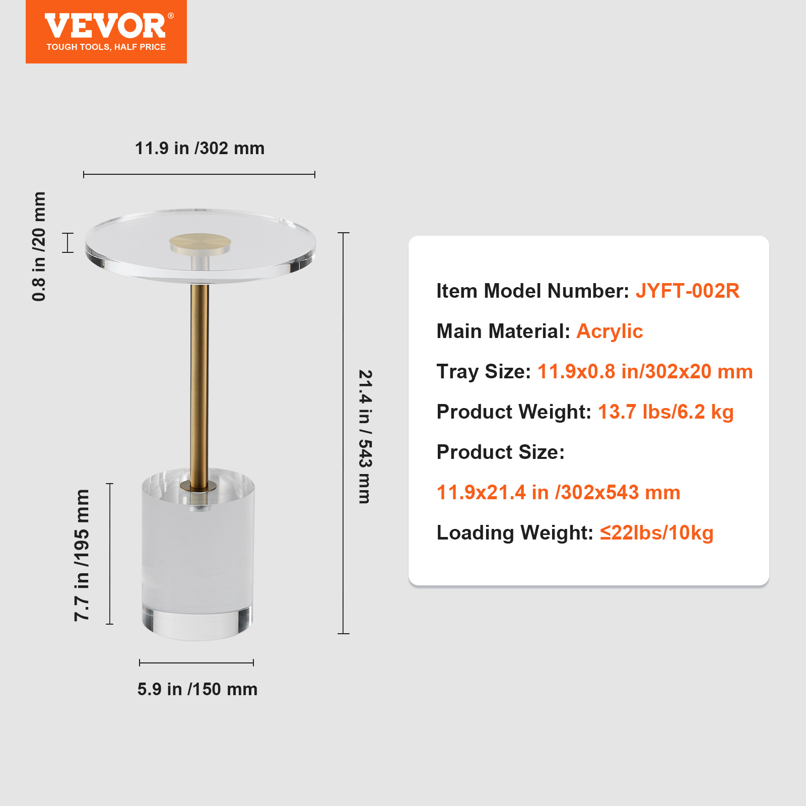 VEVOR Acrylic Folding Tray Table Acrylic End Table Folding X-Leg for Living Room