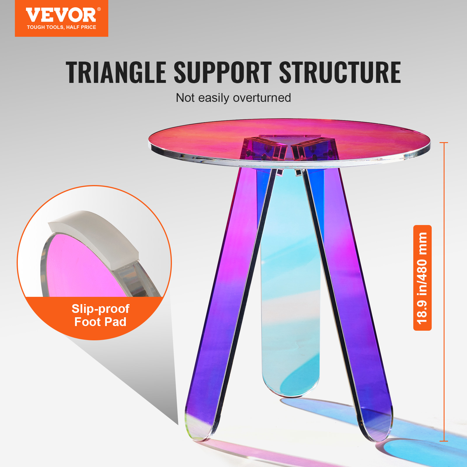 VEVOR Acrylic Folding Tray Table Acrylic End Table Folding X-Leg for Living Room