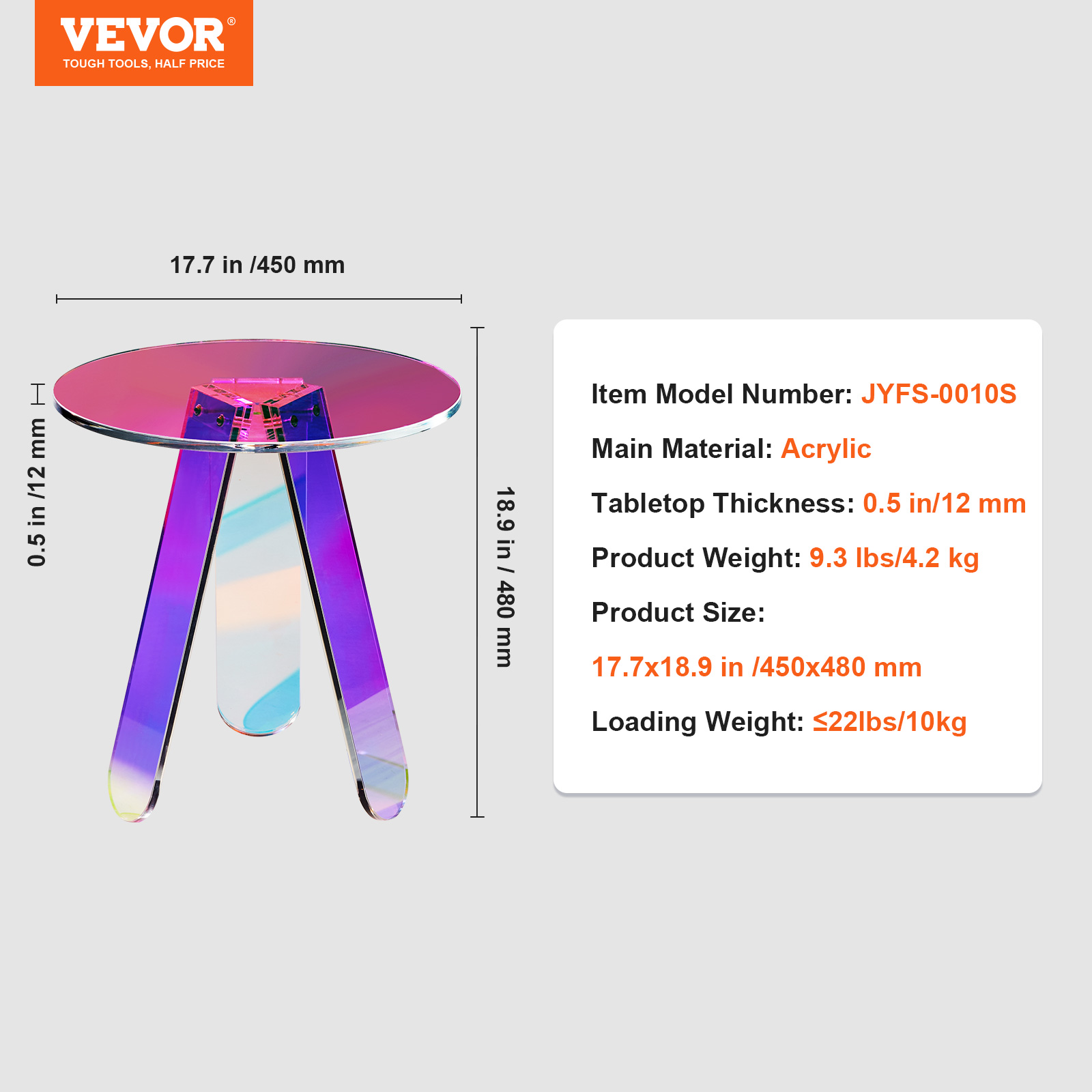 VEVOR Acrylic Folding Tray Table Acrylic End Table Folding X-Leg for Living Room