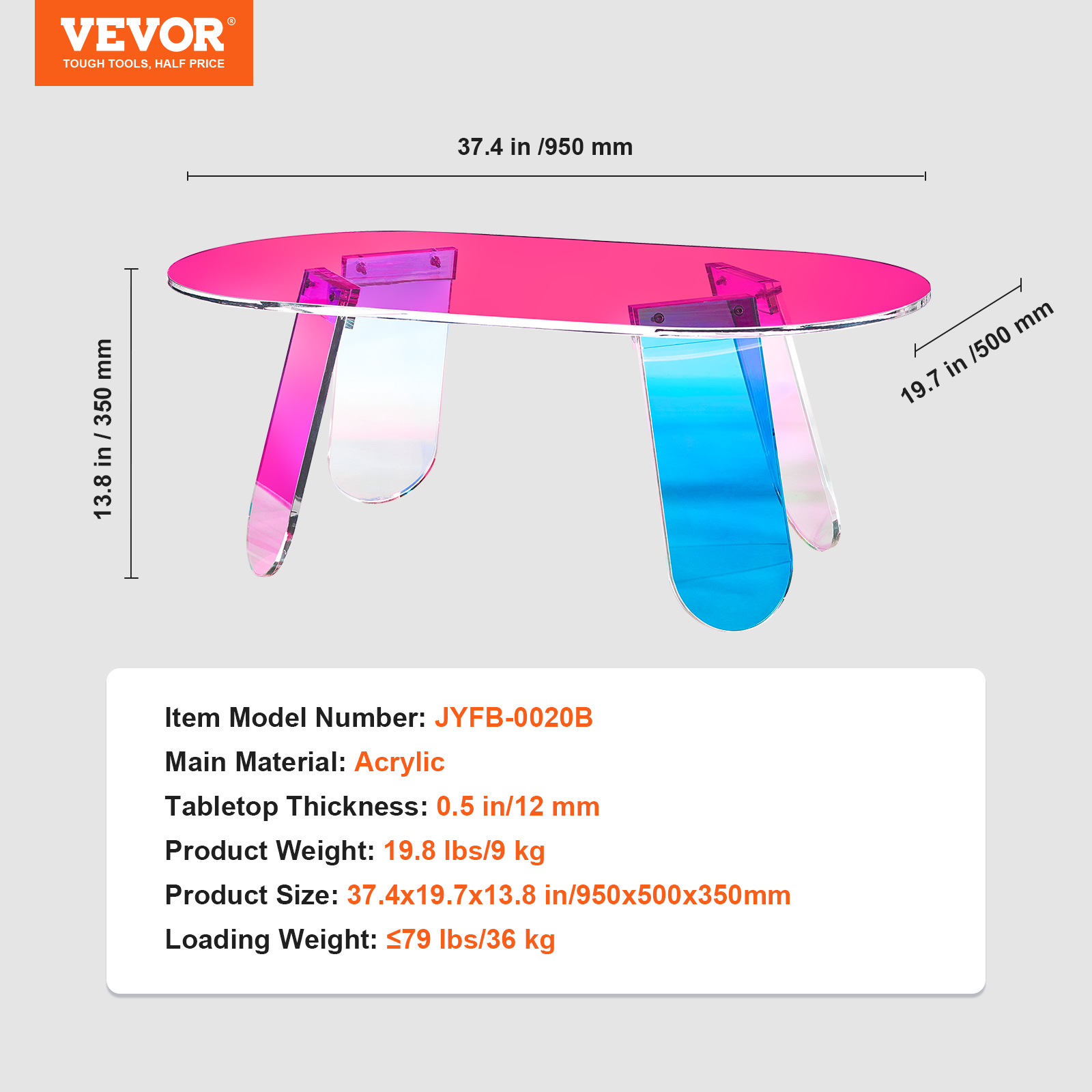 VEVOR Acrylic Folding Tray Table Acrylic End Table Folding X-Leg for Living Room