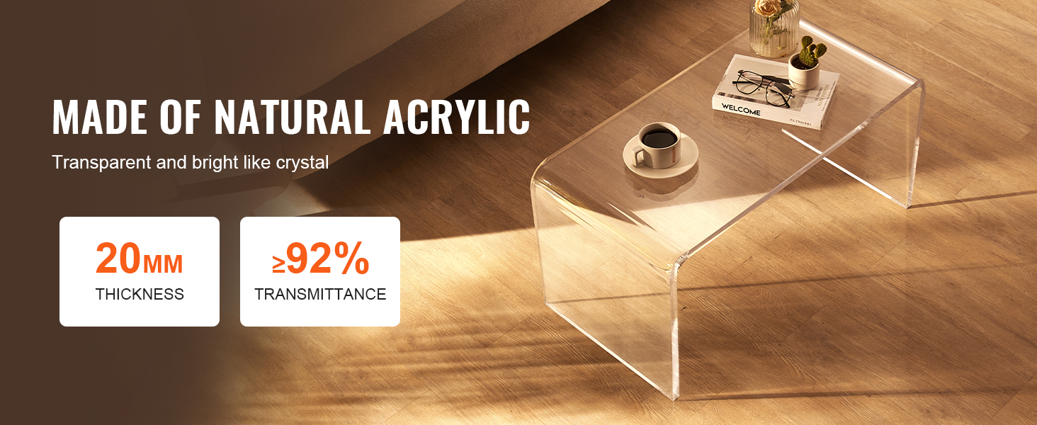 VEVOR Acrylic Coffee Table, C-Shaped Clear Acrylic End Table, 16.3 inch high Transparent Acrylic Side Table, for Coffee, Drink, Food, Snack used in Living Room, Courtyard, Terrace