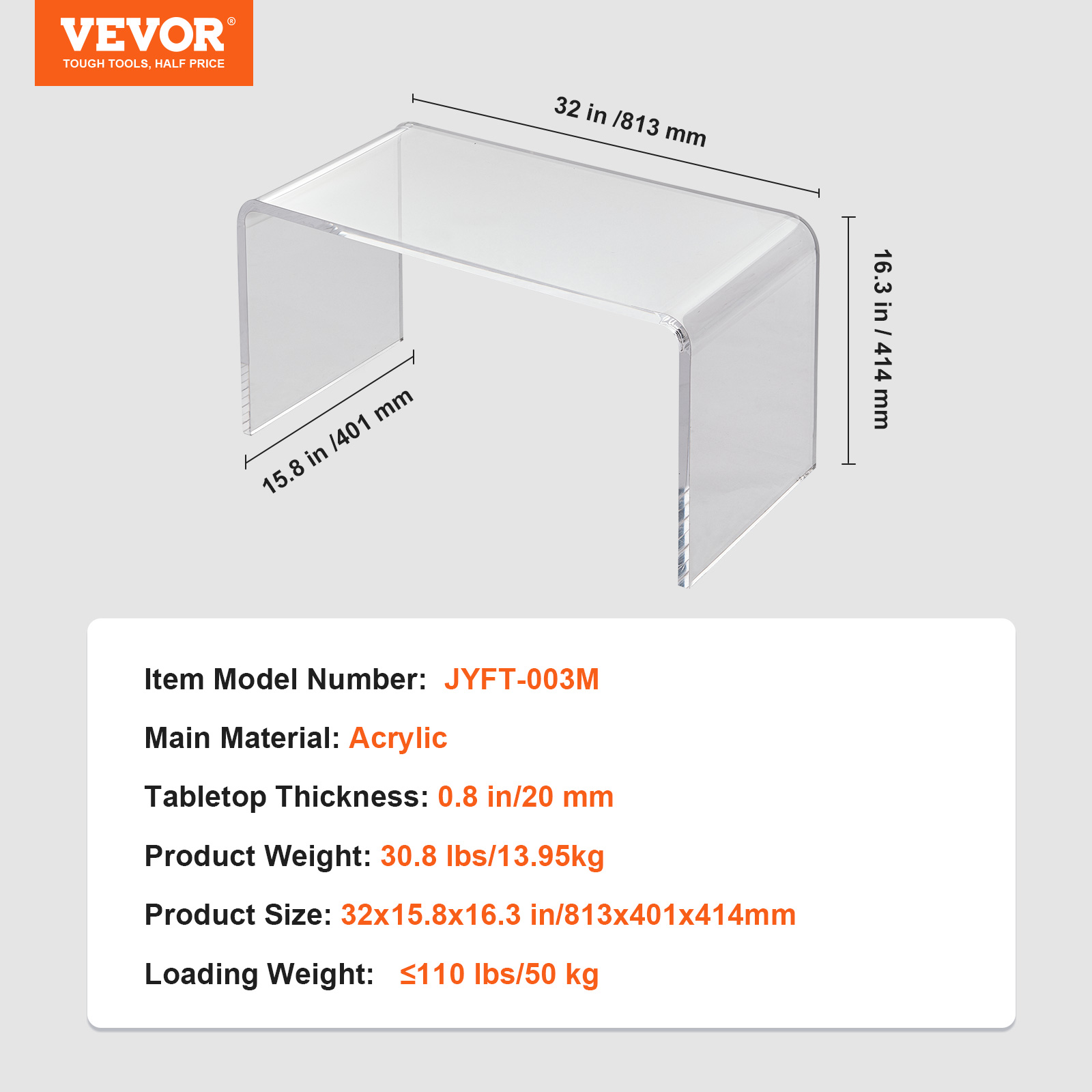 VEVOR Acrylic Folding Tray Table Acrylic End Table Folding X-Leg for Living Room