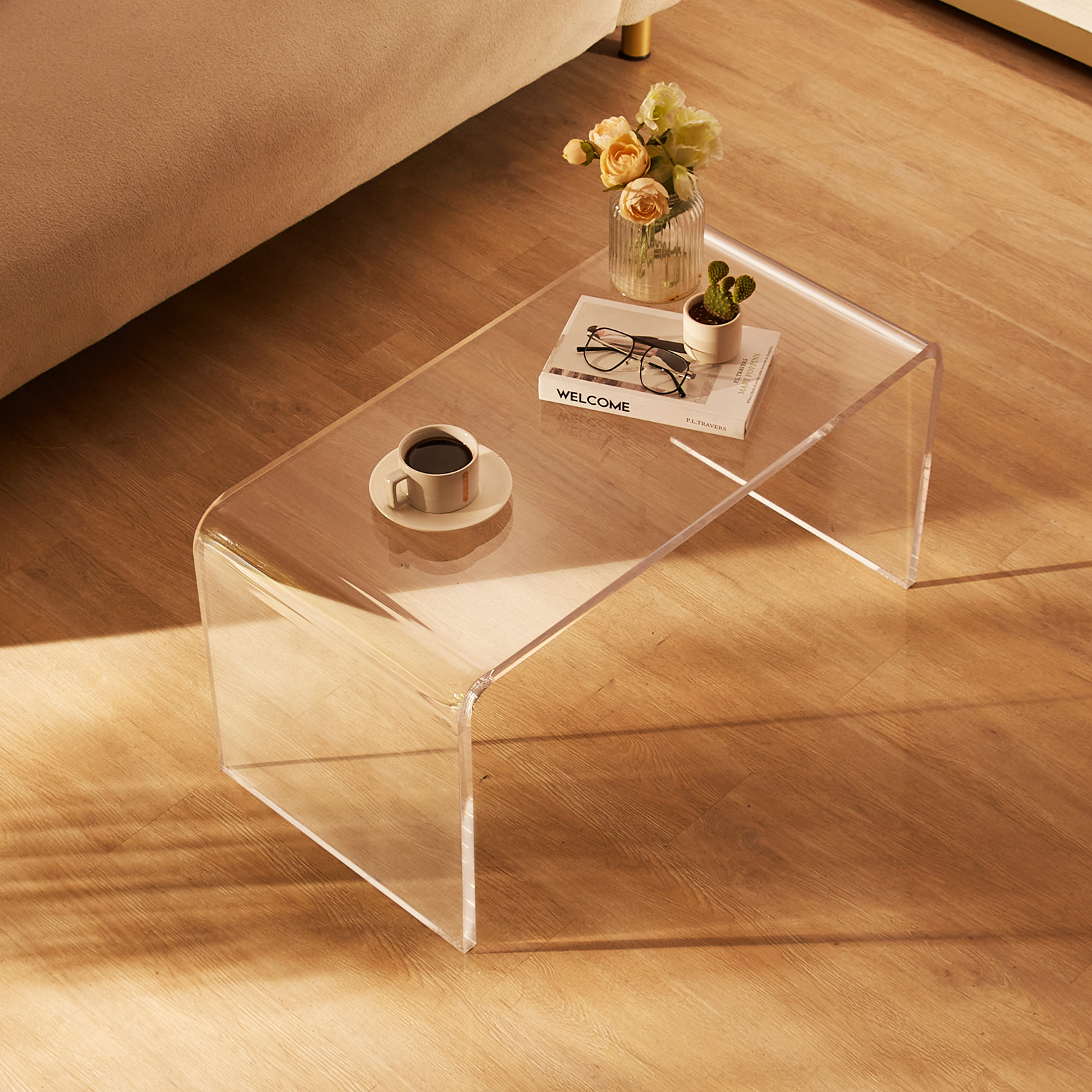 VEVOR Acrylic Folding Tray Table Acrylic End Table Folding X-Leg for Living Room