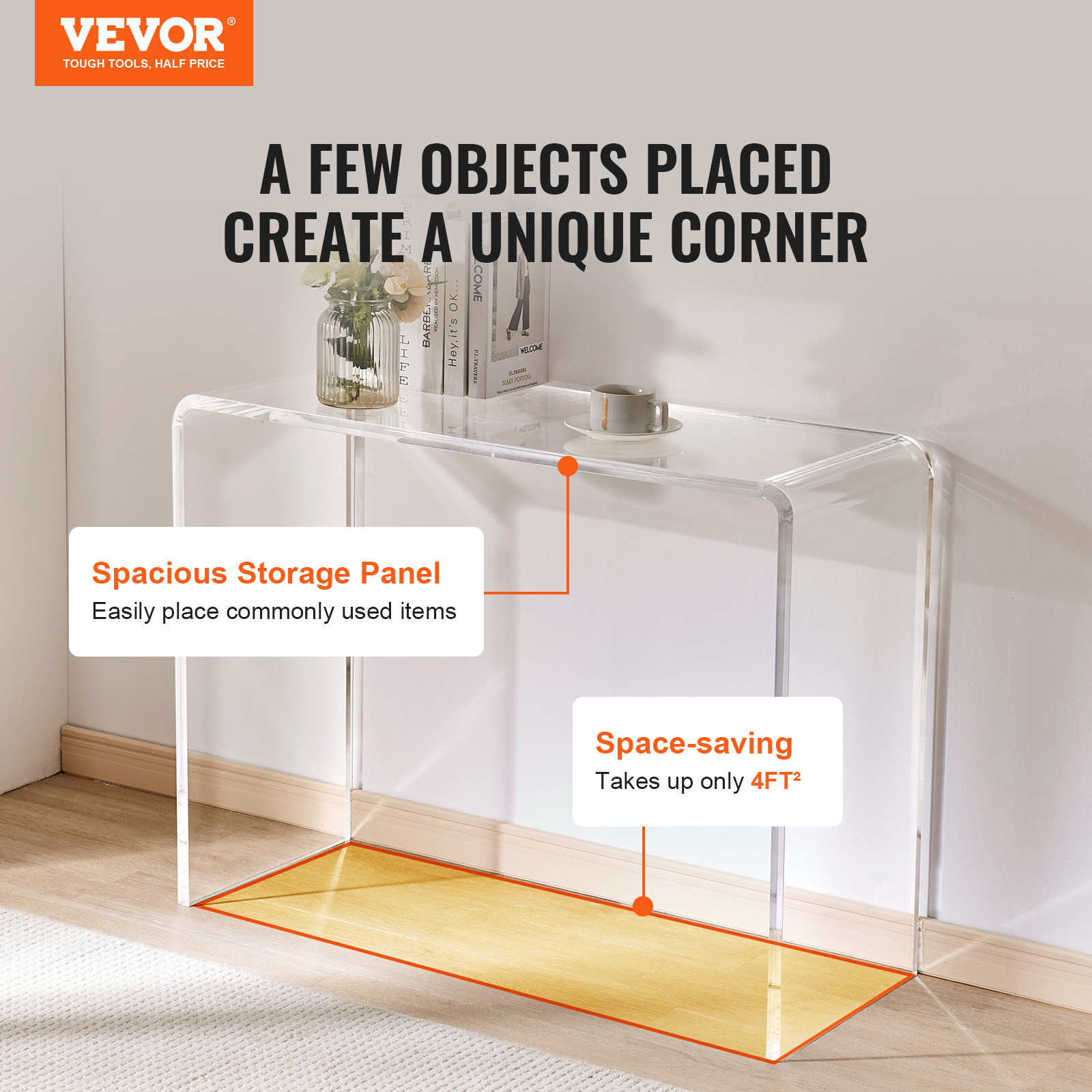 VEVOR Acrylic Folding Tray Table Acrylic End Table Folding X-Leg for Living Room