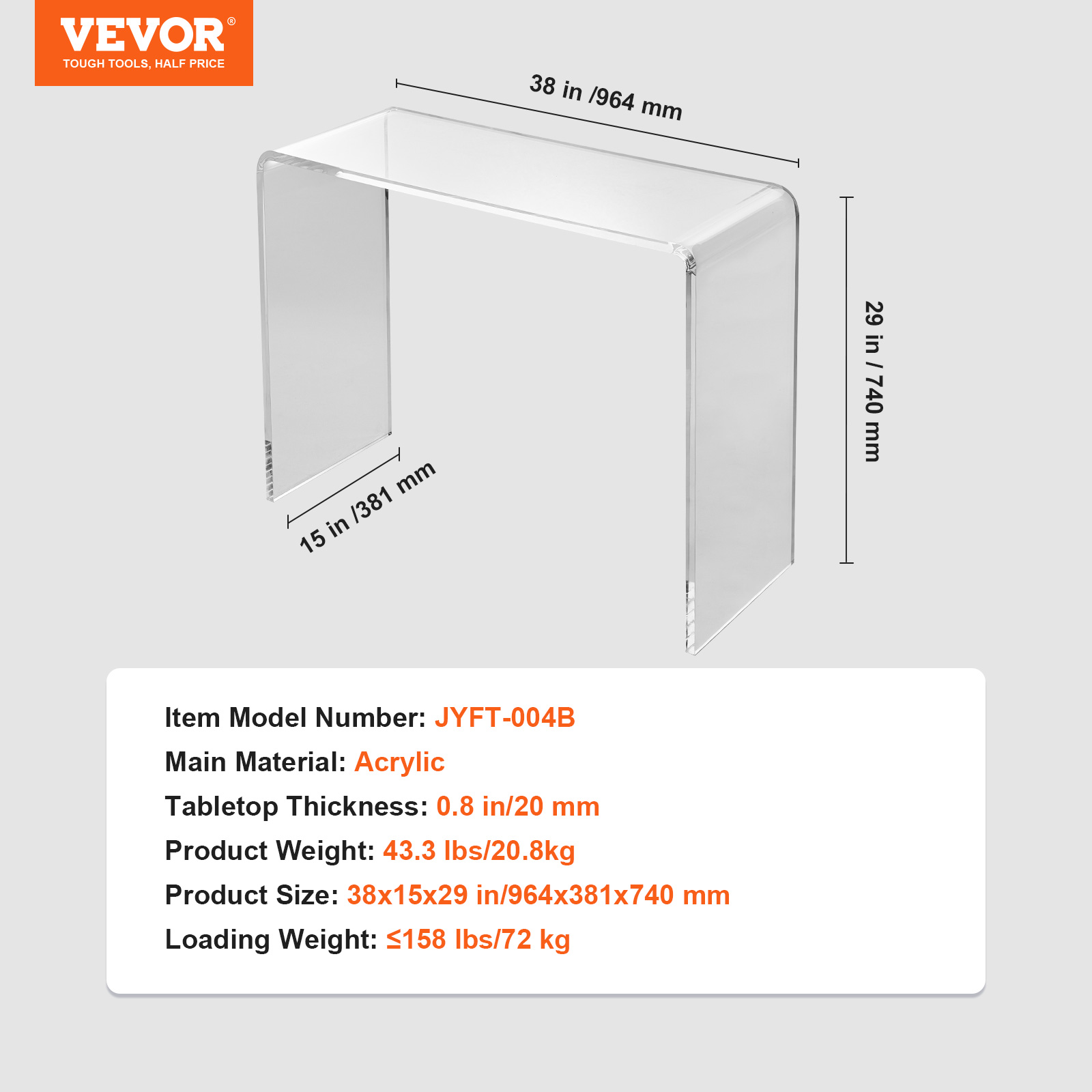 VEVOR Acrylic Folding Tray Table Acrylic End Table Folding X-Leg for Living Room