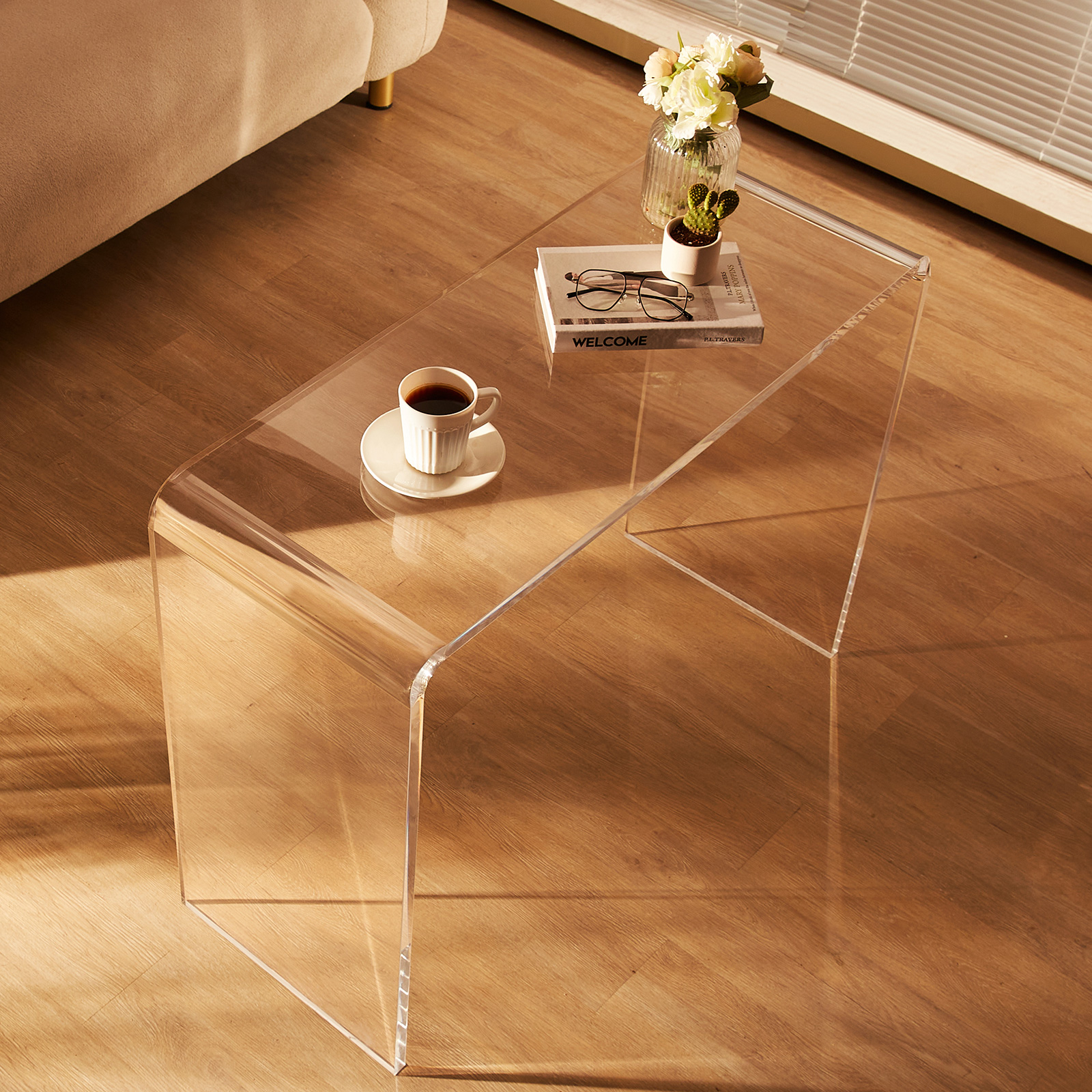 VEVOR Acrylic Folding Tray Table Acrylic End Table Folding X-Leg for Living Room