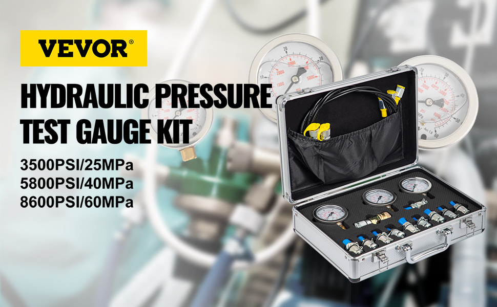 Hydraulic Pressure Test Gauge Kit Hydraulic Tester Excavator Parts Coupling Kit Including 3 Pressure Gauges 25/40/60Mpa/11Couplings 