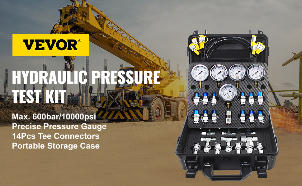 Kit de test de pression hydraulique 250/400 / 600bar kit de jauge hydraulique  testeur hydraulique, professionnel et professionnel durable