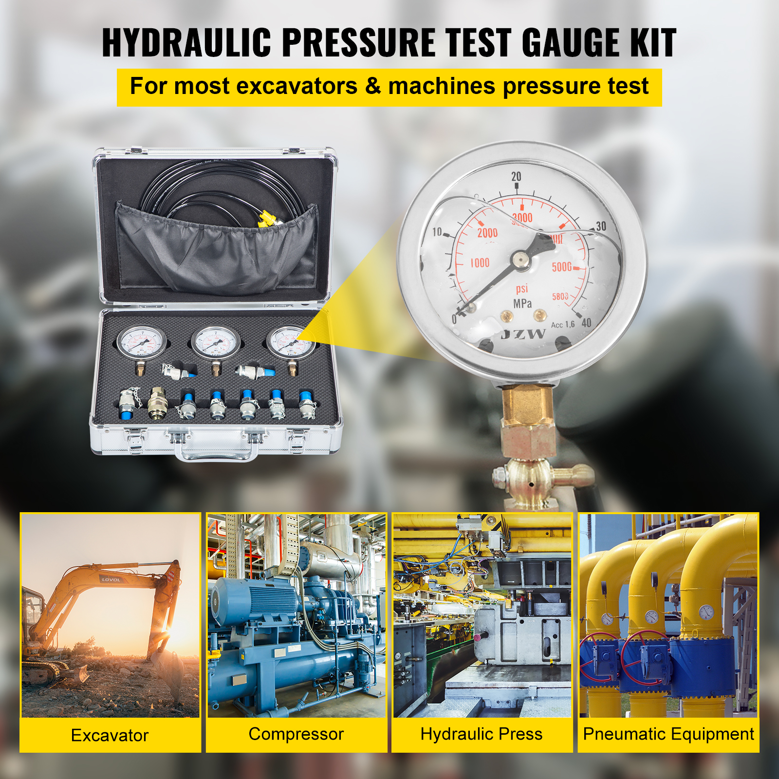 GDHXW 9000PSI Hydraulic Pressure Tester Kit for Excavator Construction Machinery