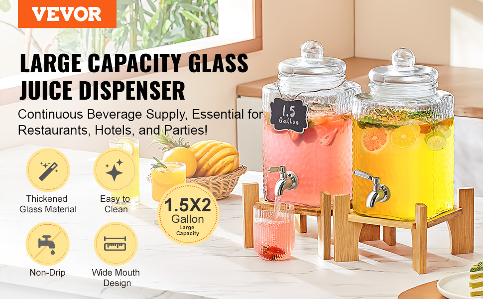 Distributore/Caraffa/Dispenser in vetro di bevande/acqua/cocktail con