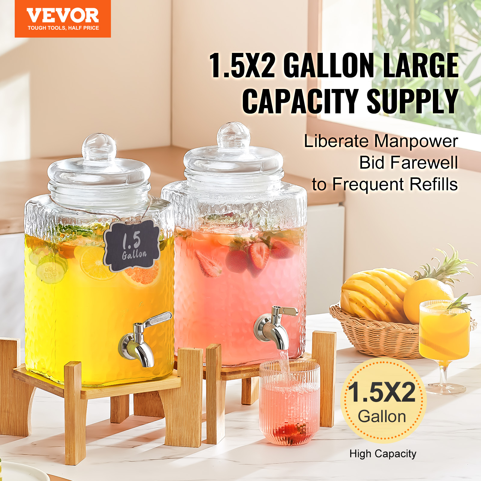 VEVOR Getränkespender 5,5-19L Wasserspender Partys Glas/Kunststoff Saftdispenser - Bild 50 von 144