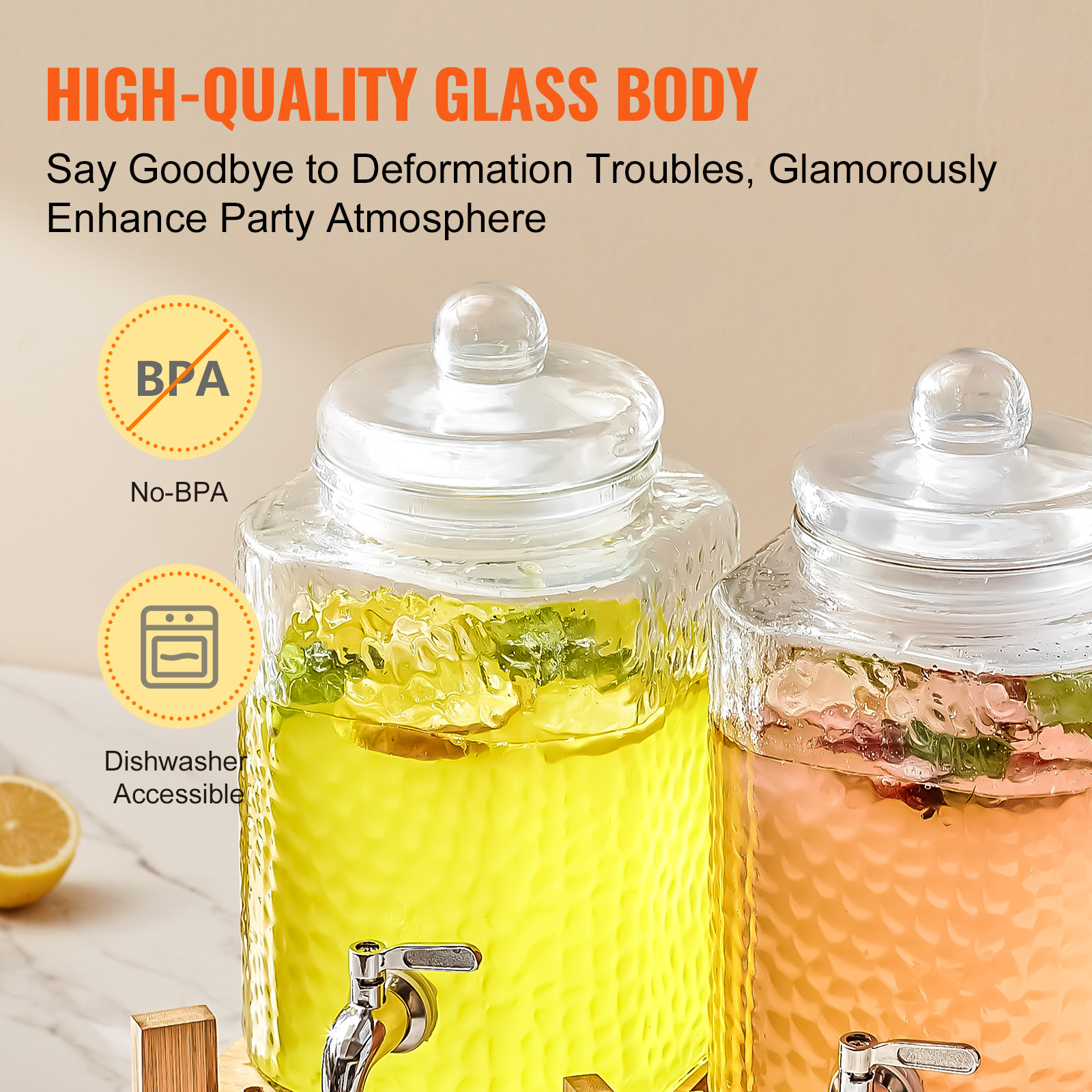VEVOR Getränkespender 5,5-19L Wasserspender Partys Glas/Kunststoff Saftdispenser - Bild 52 von 144