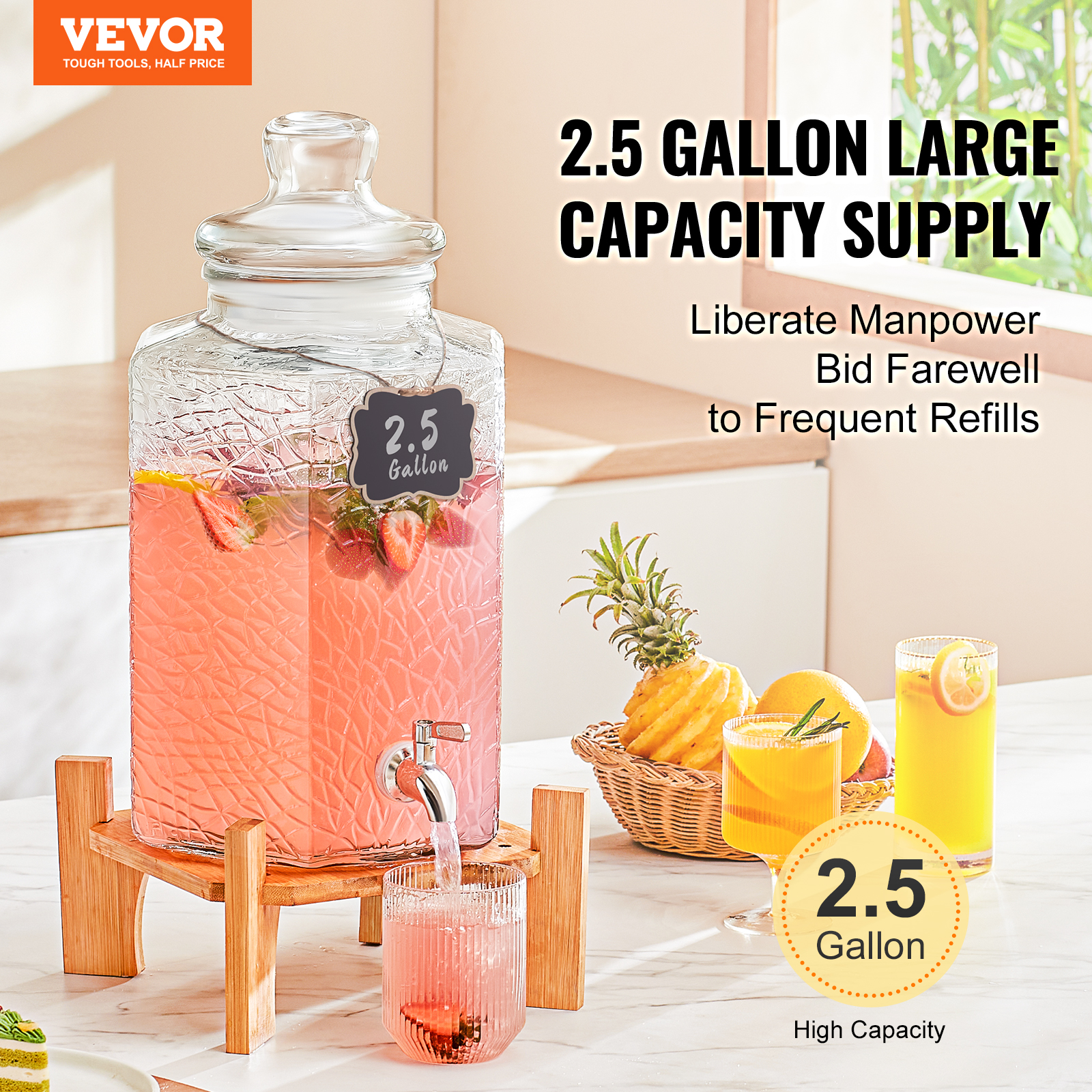 VEVOR Getränkespender 5,5-19L Wasserspender Partys Glas/Kunststoff Saftdispenser - Bild 62 von 144