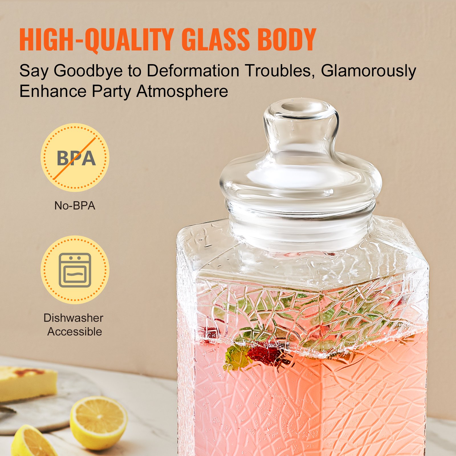 VEVOR Getränkespender 5,5-19L Wasserspender Partys Glas/Kunststoff Saftdispenser - Bild 64 von 144