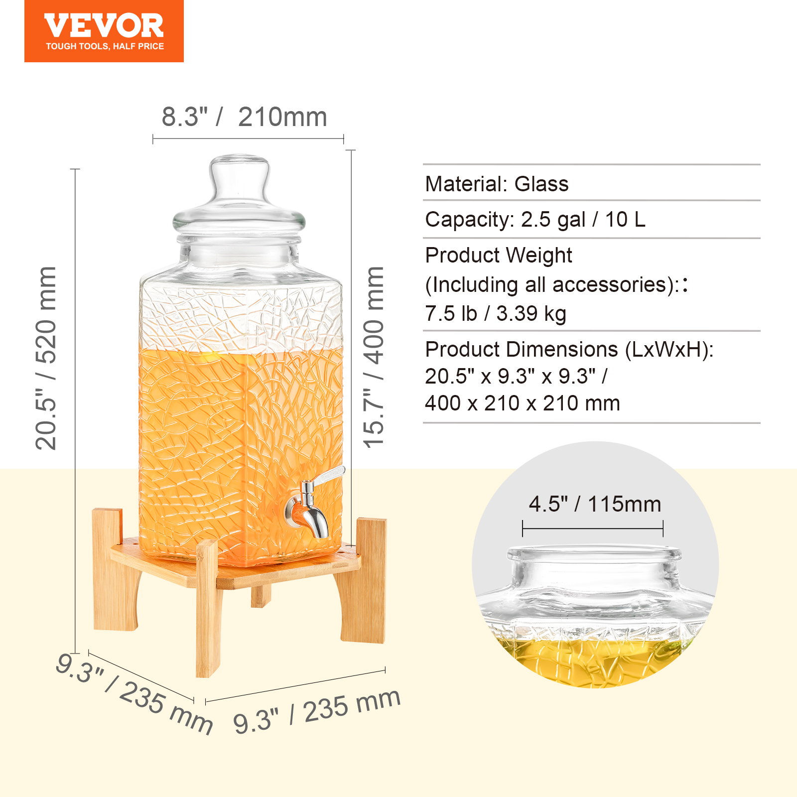 VEVOR Getränkespender 5,5-19L Wasserspender Partys Glas/Kunststoff Saftdispenser - Bild 67 von 144
