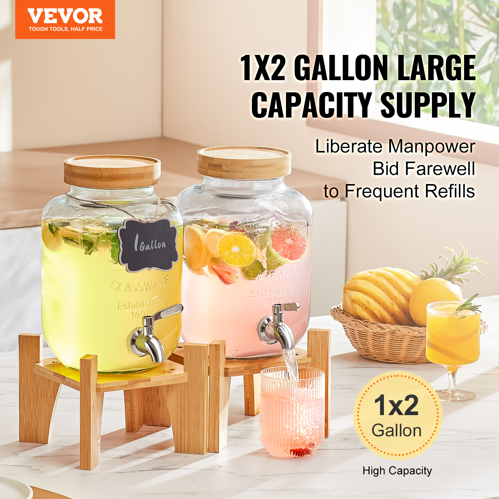 VEVOR Getränkespender 5,5-19L Wasserspender Partys Glas/Kunststoff Saftdispenser - Bild 38 von 144