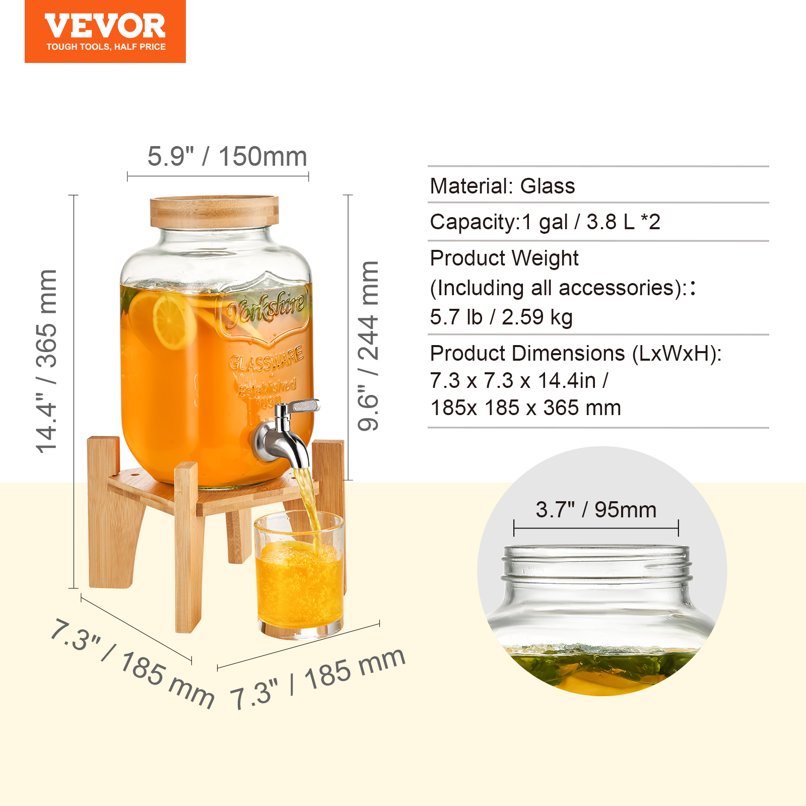 VEVOR Getränkespender 5,5-19L Wasserspender Partys Glas/Kunststoff Saftdispenser - Bild 43 von 144