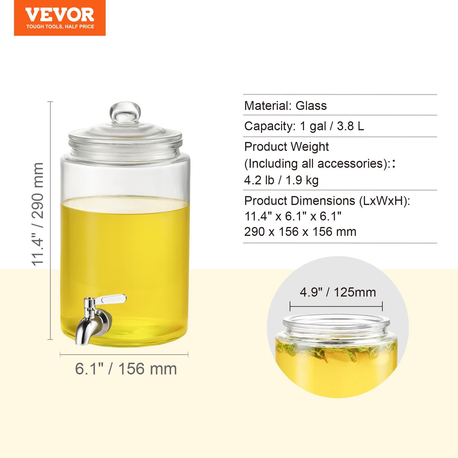 VEVOR Getränkespender 5,5-19L Wasserspender Partys Glas/Kunststoff Saftdispenser - Bild 8 von 144