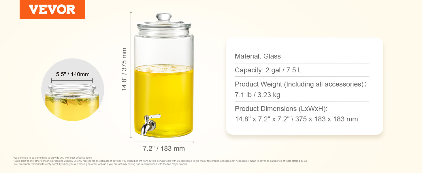 VEVOR dávkovač nápojů, 2 galonové dávkovače nápojů pro večírky, dávkovač skleněných šťáv s nerezovým hrdlem, dávkovač ledového čaje a limonádové šťávy na vodu, pro restaurace, hotely, večírky